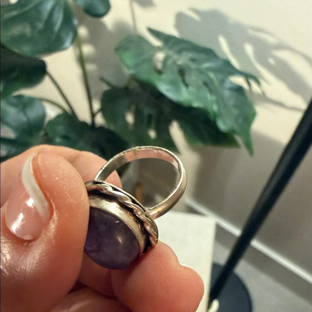 Unique healing amethyst prism oversize jewelry sterling Silver purple Ring‎ 6/7